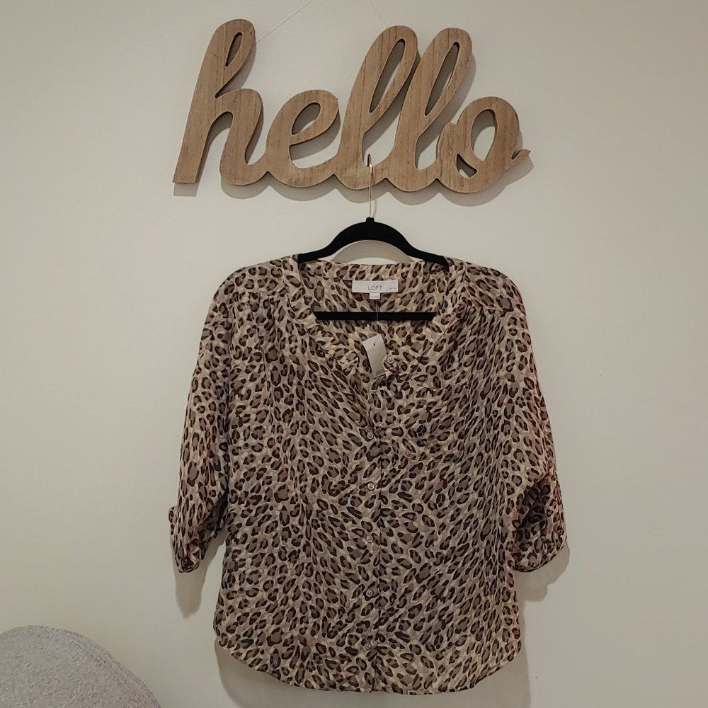 NWT LOFT Petite Leopard Print Blouse (SP)